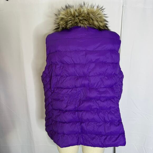 LRL Lauren Ralph Lauren Purple Down Puffer Vest Faux Fur Collar 2X - Picture 3 of 8